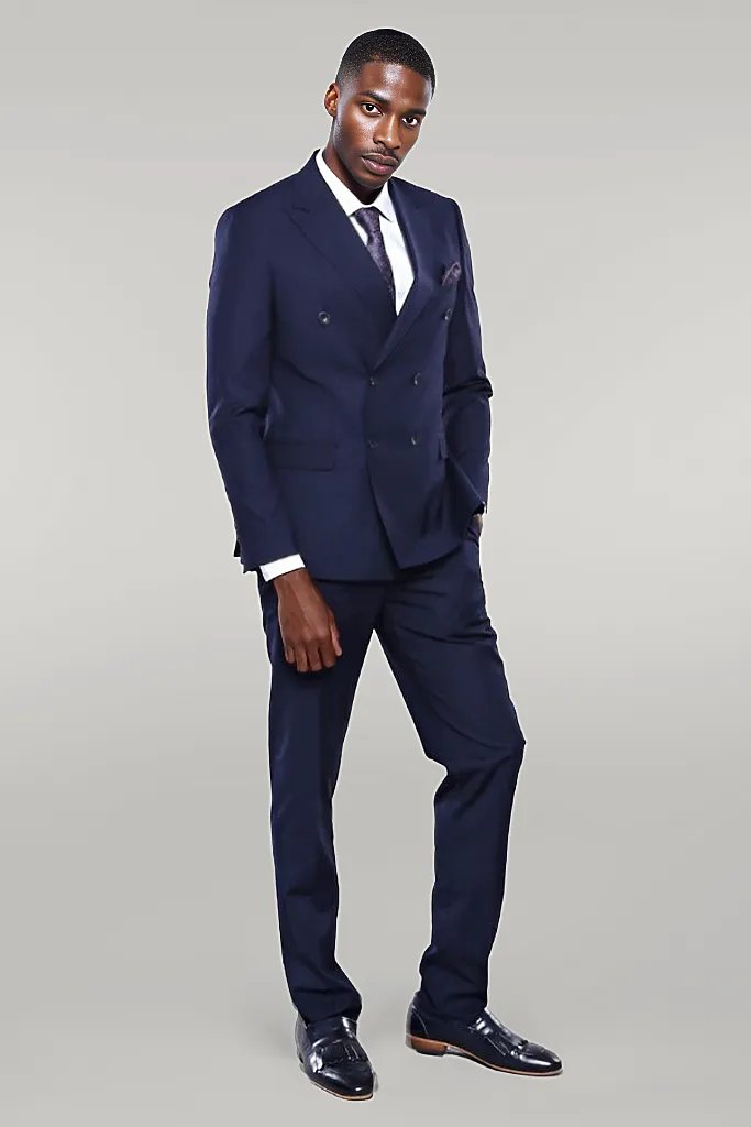 WSS Double Breasted Slim Fit Navy Blue Men Suit  - Singen