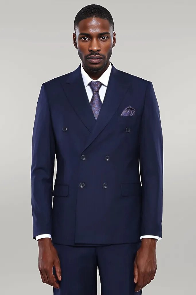 WSS Double Breasted Slim Fit Navy Blue Men Suit  - Singen