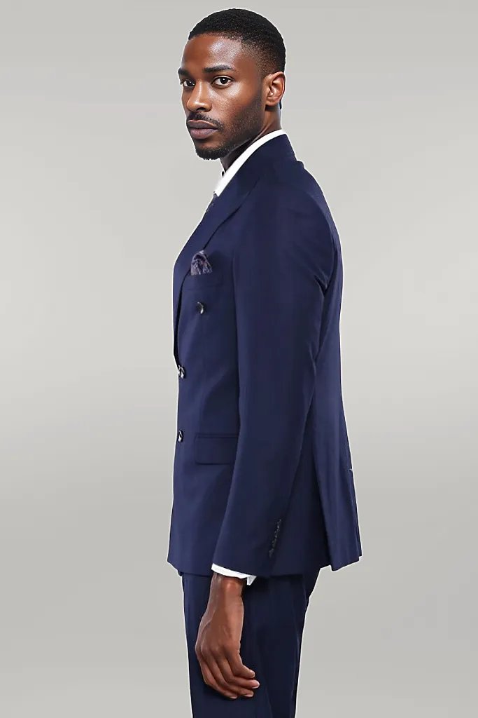 WSS Double Breasted Slim Fit Navy Blue Men Suit  - Singen