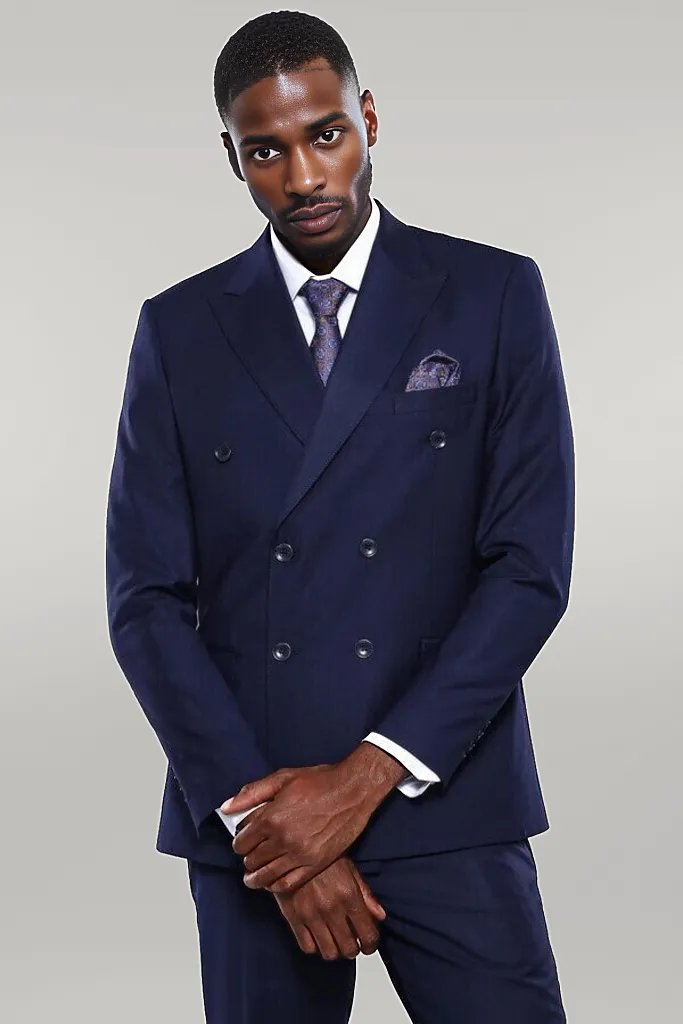 WSS Double Breasted Slim Fit Navy Blue Men Suit  - Singen