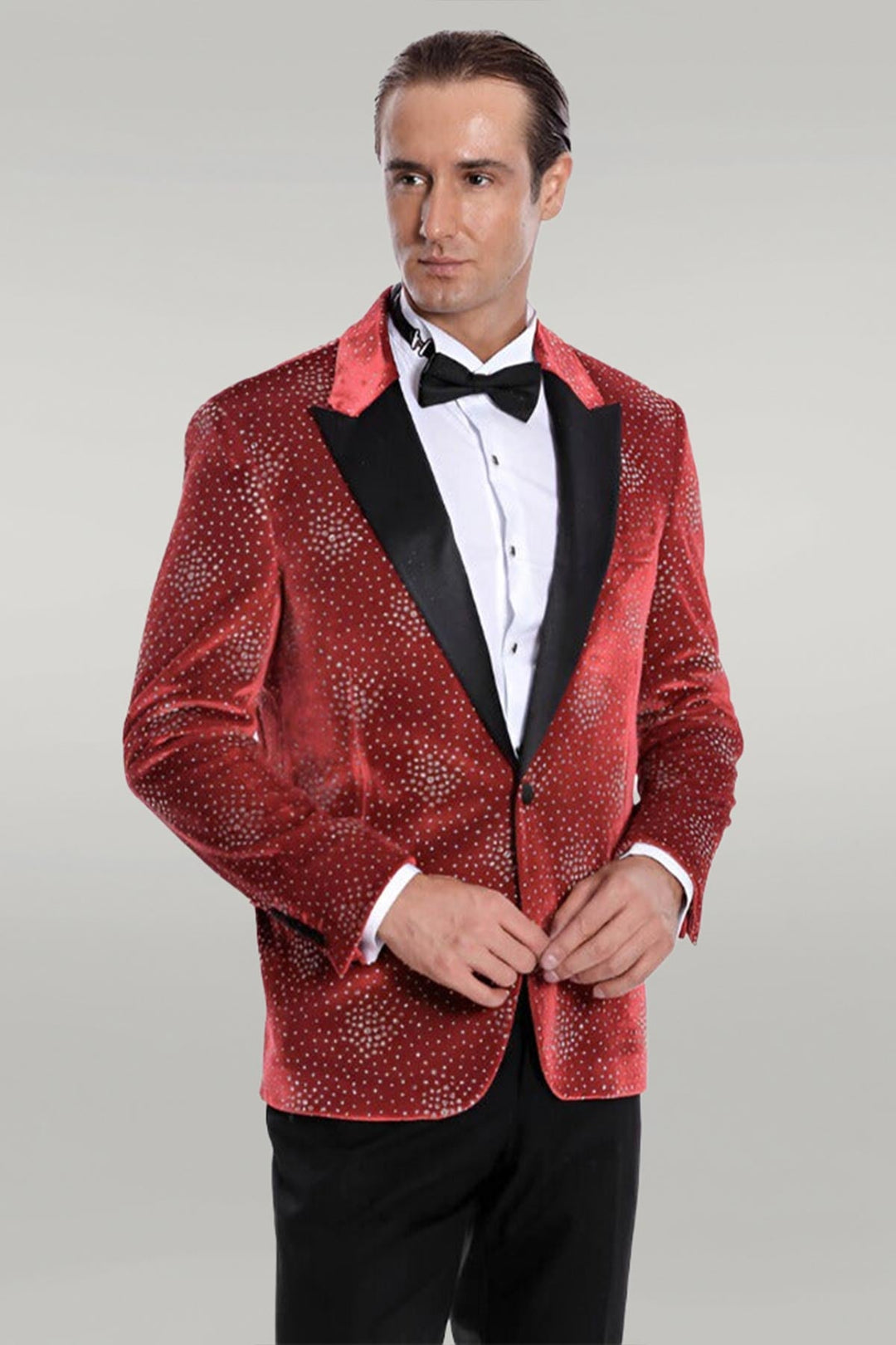 WSS Dot Patterned Peak Lapel Burgundy Men Prom Blazer  - Singen