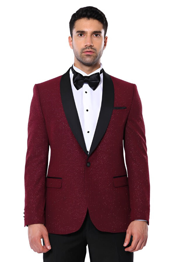 WSS Burgundy Shawl Lapel Sparkly Men Tuxedo Jacket  - Singen