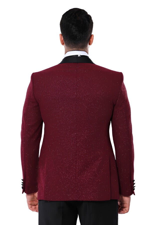 WSS Burgundy Shawl Lapel Sparkly Men Tuxedo Jacket  - Singen