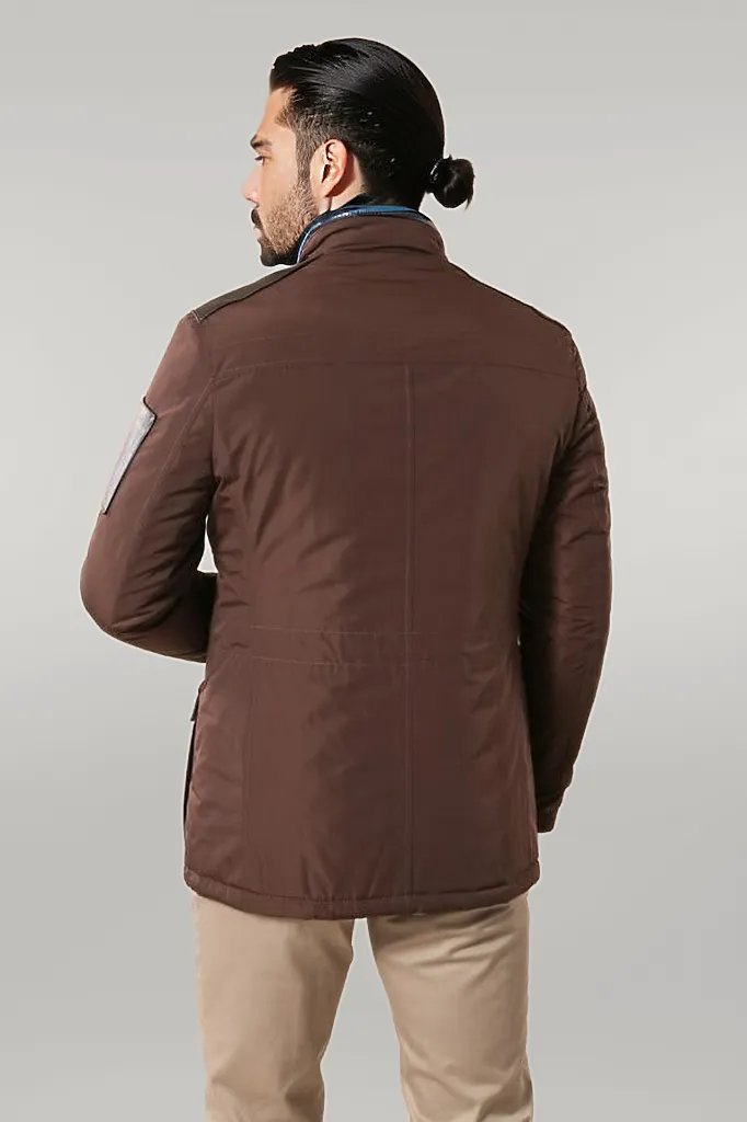 WSS Leather Modeled Brown Slim Fit Quilted Jacket  - Singen