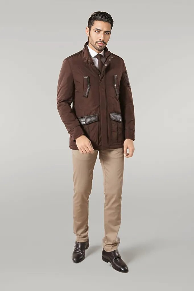 WSS Leather Modeled Brown Slim Fit Quilted Jacket  - Singen