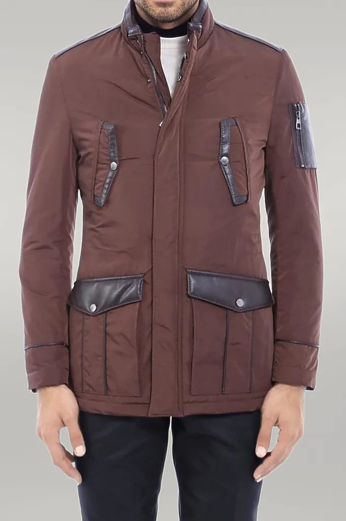 WSS Leather Modeled Brown Slim Fit Quilted Jacket  - Singen