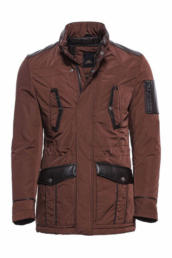 WSS Leather Modeled Brown Slim Fit Quilted Jacket  - Singen