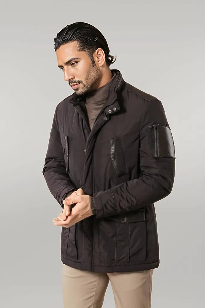 WSS Leather Modeled Dark Brown Slim Fit Quilted Jacket  - Singen