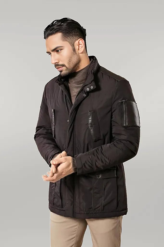 WSS Leather Modeled Dark Brown Slim Fit Quilted Jacket  - Singen