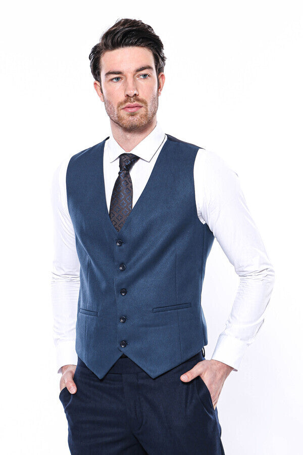 WSS Navy Blue Plain Men's Vest  - Singen