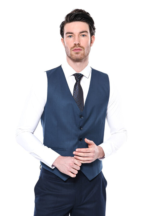 WSS Navy Blue Plain Men's Vest  - Singen