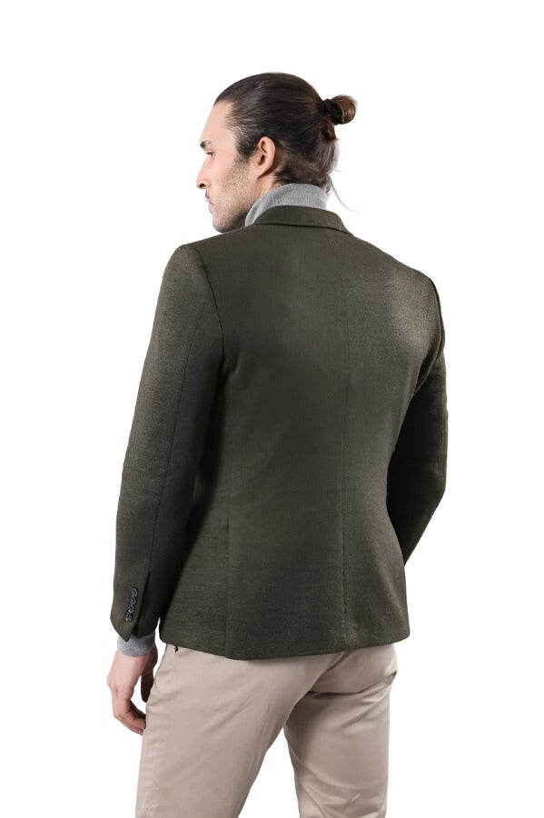 WSS Peak Lapel Dark Green Wool Jacket  - Singen