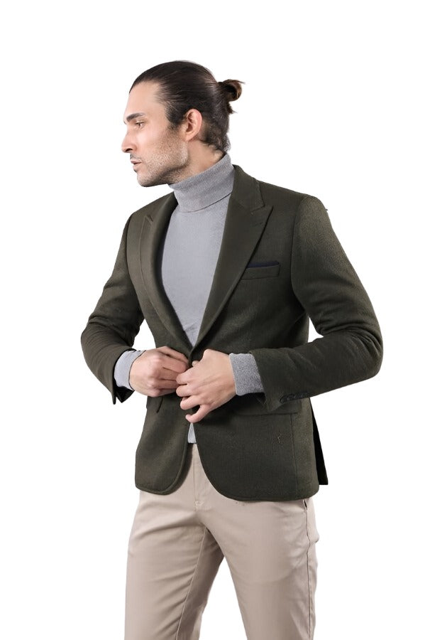 WSS Peak Lapel Dark Green Wool Jacket  - Singen