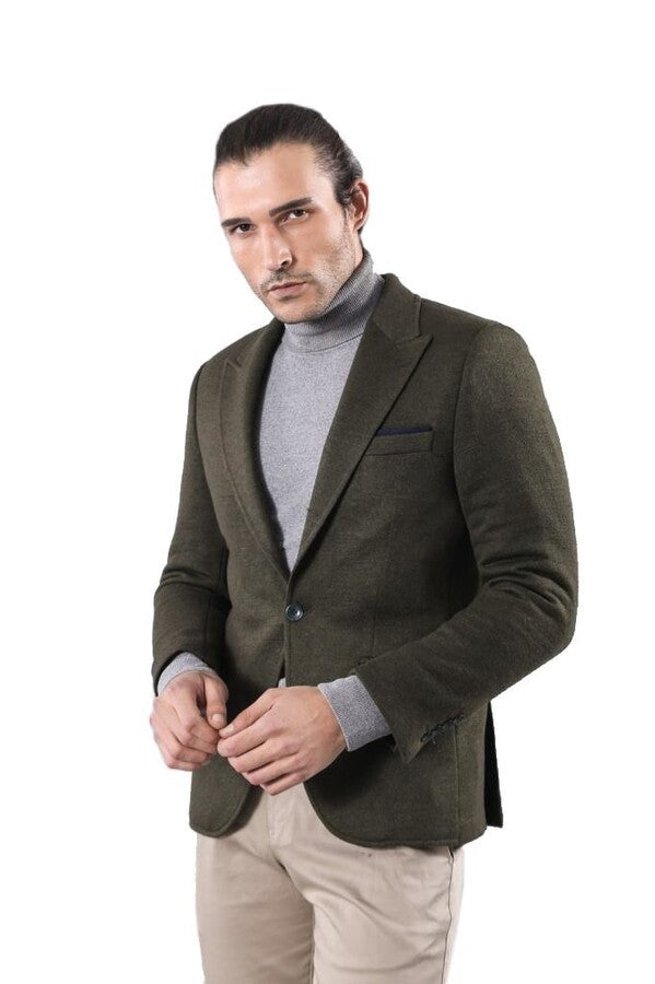 WSS Peak Lapel Dark Green Wool Jacket  - Singen