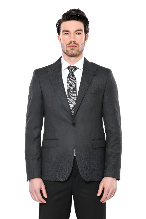 WSS Peak Lapel Dark Grey Blazer - Singen