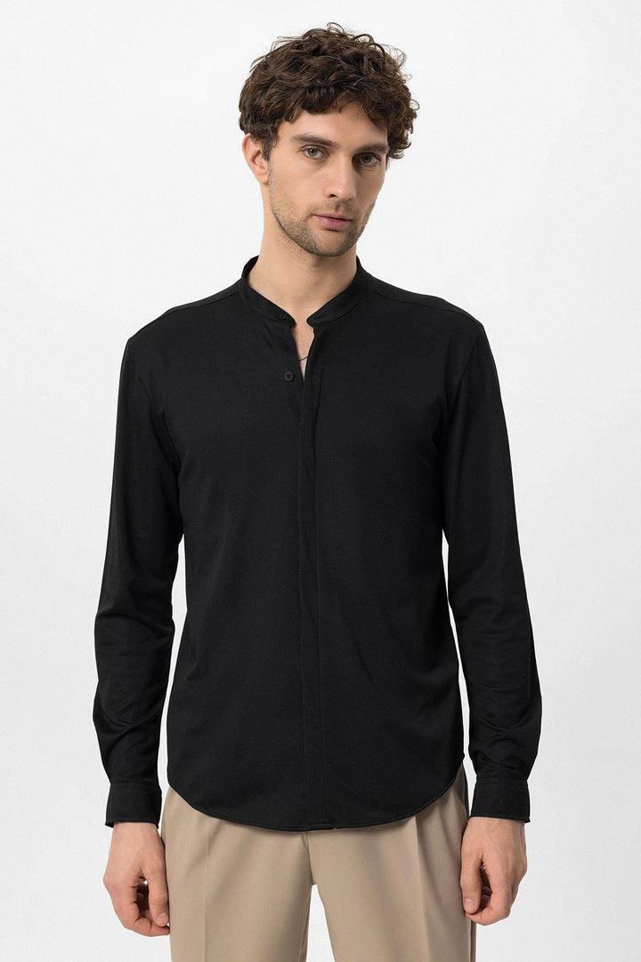 ANT Men's Classic Collar Hidden Button Long Sleeve Slim Fit Shirt - Wigan