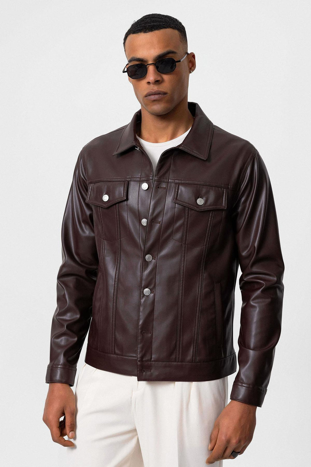 ANT Men's Slim Fit Button Closure Leather Coat - Woodstock