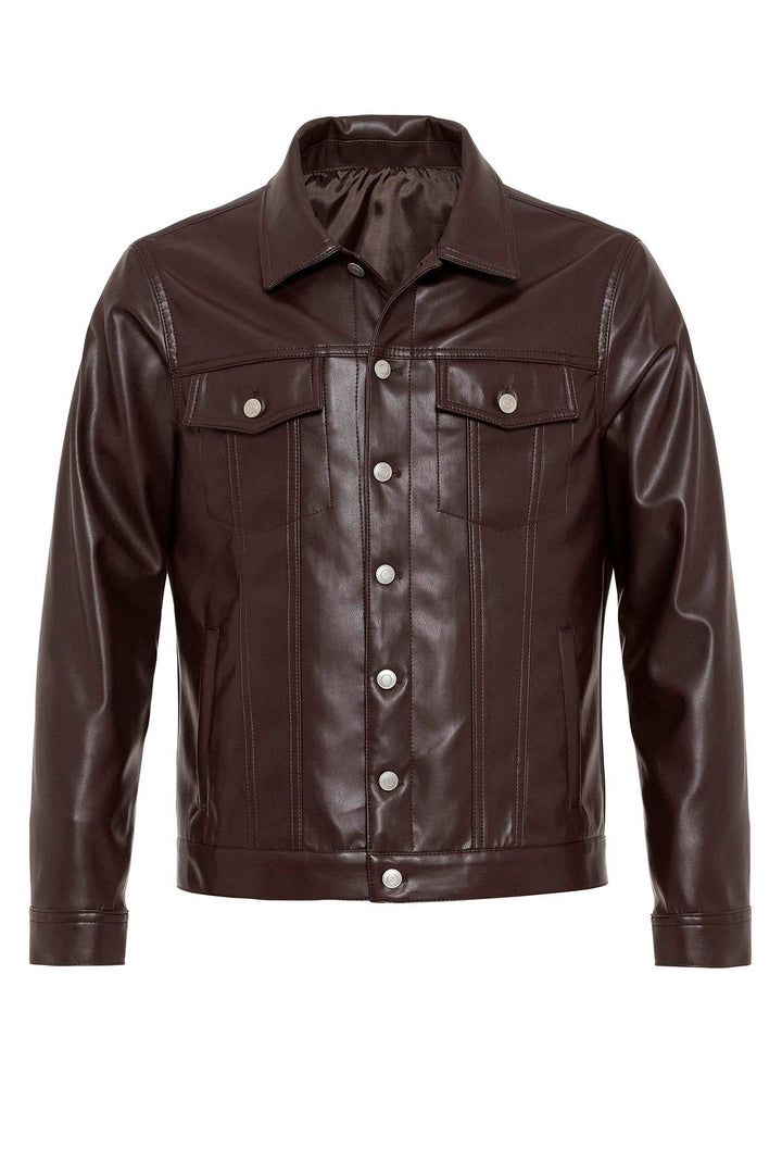 ANT Men's Slim Fit Button Closure Leather Coat - Woodstock