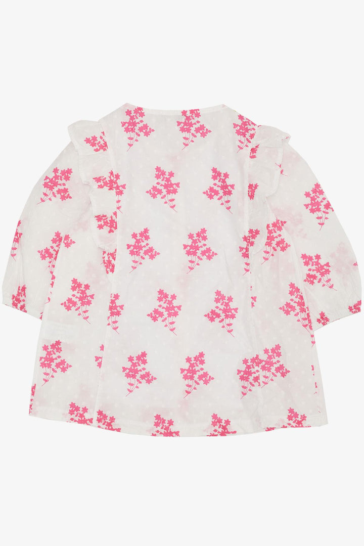 BRE Escabel Girl's Shirt with Flower Patterned Elastic Sleeves 104 Years, White - Colonie