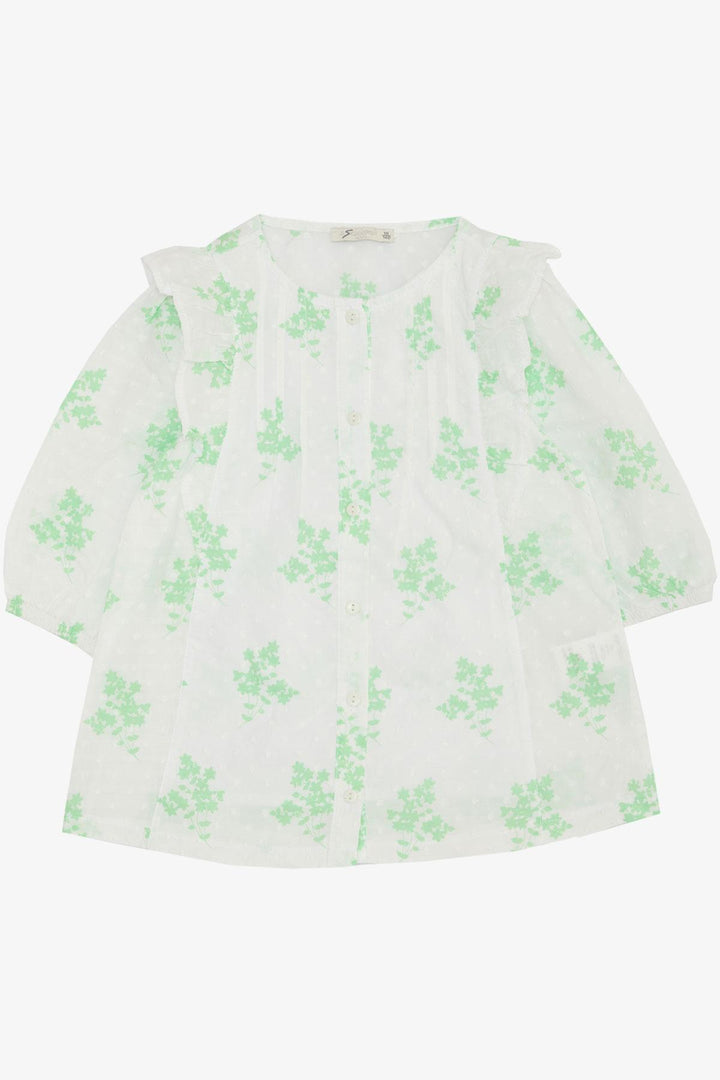 BRE Escabel Girl's Shirt with Flower Patterned Elastic Sleeves 104 Years, White - Rovenky