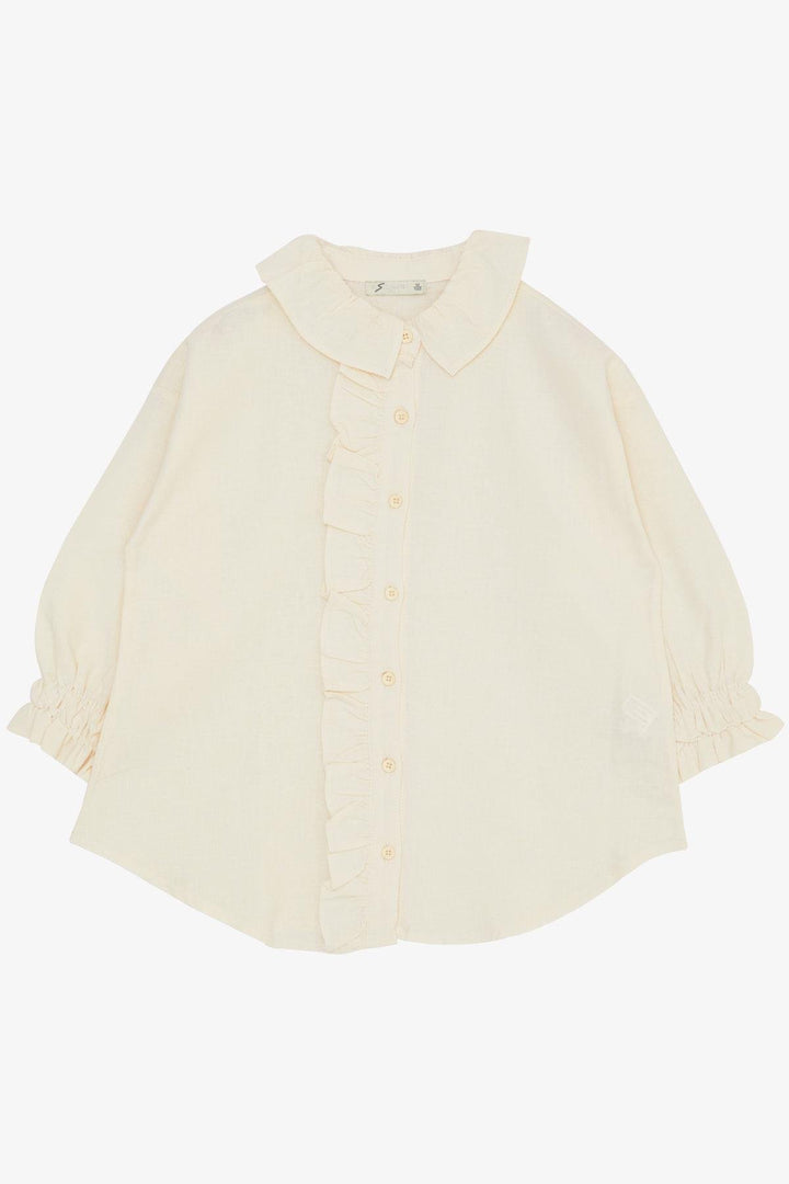 BRE Escabel Girl's Shirt with Ruffled Bib Collar Elasticated Cuffs 104 Years, Cream - Castrop-Rauxel