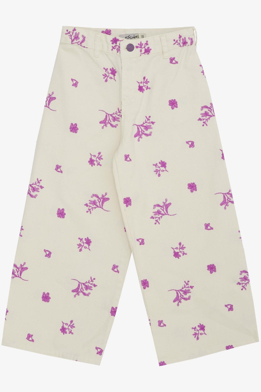 BRE Escabel Girl's Jeans with Flower Embroidery Wide Leg 54 Years, Cream - San Luis Potosí