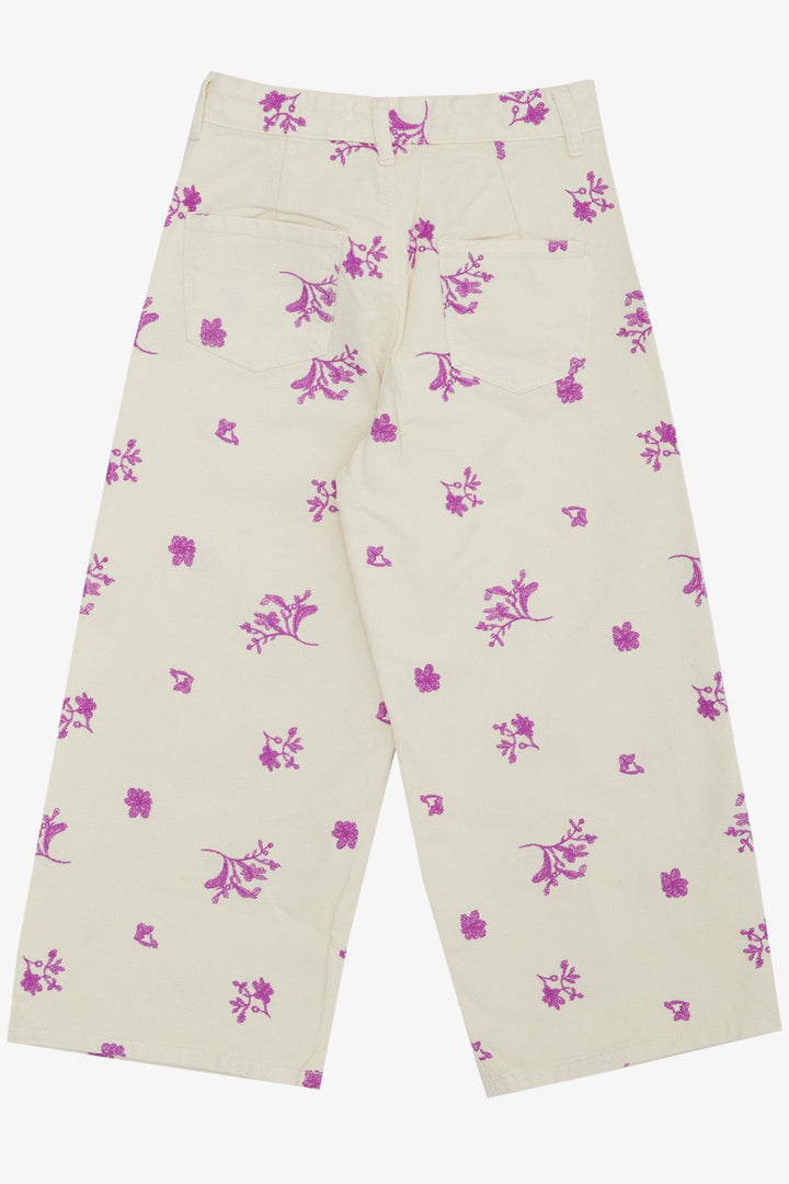 BRE Escabel Girl's Jeans with Flower Embroidery Wide Leg 54 Years, Cream - San Luis Potosí