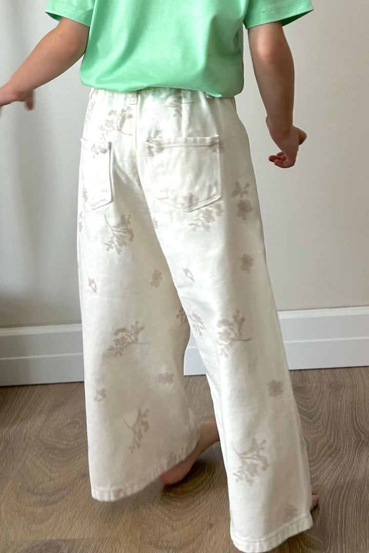 BRE Escabel Girl's Floral Pattern Wide Leg Jeans 54 Years, Cream - Morgan Hill