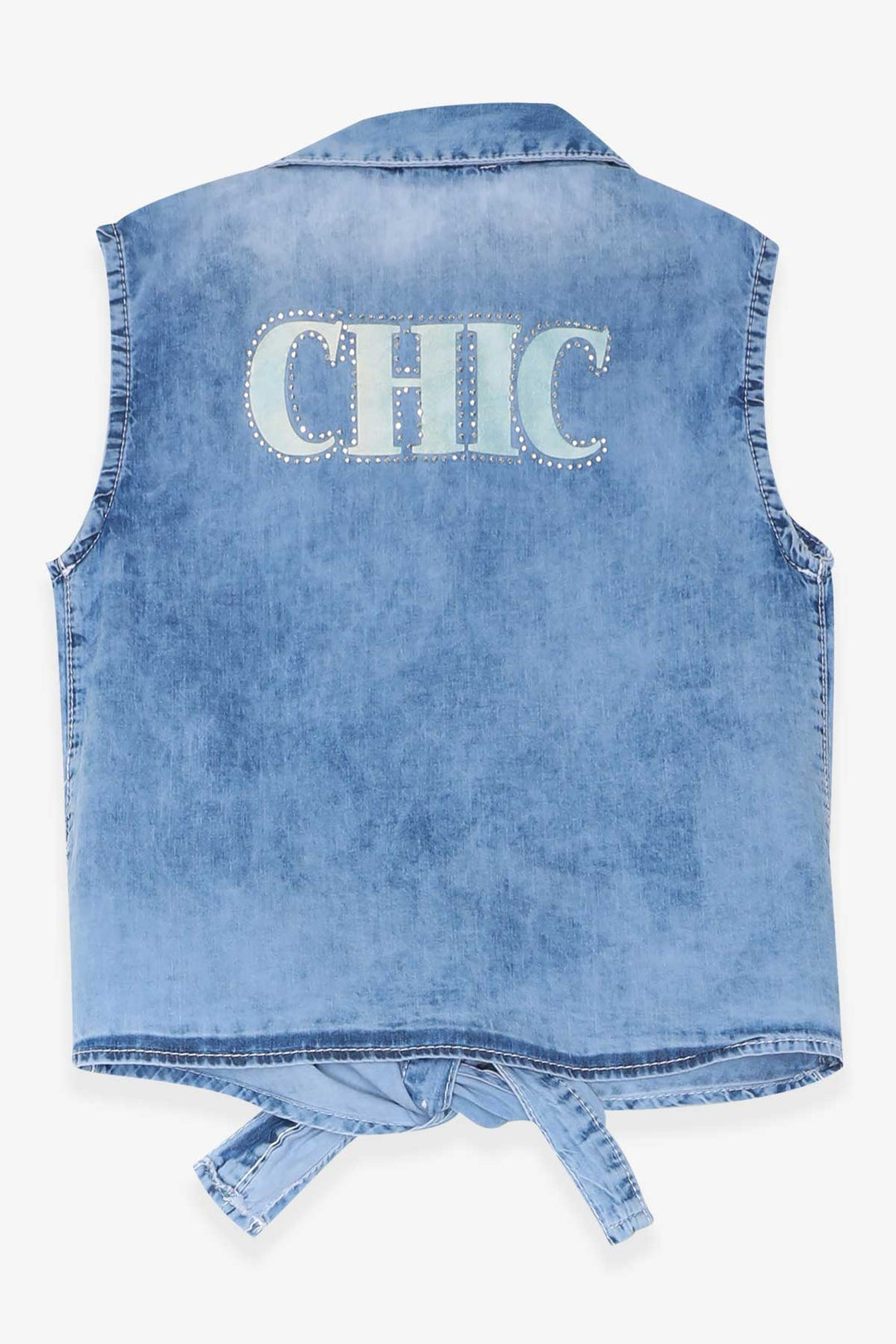 BRE Escabel Girl's Denim Shirt Printed with Stones 1-4 Years, Light Blue - Stavroúpoli