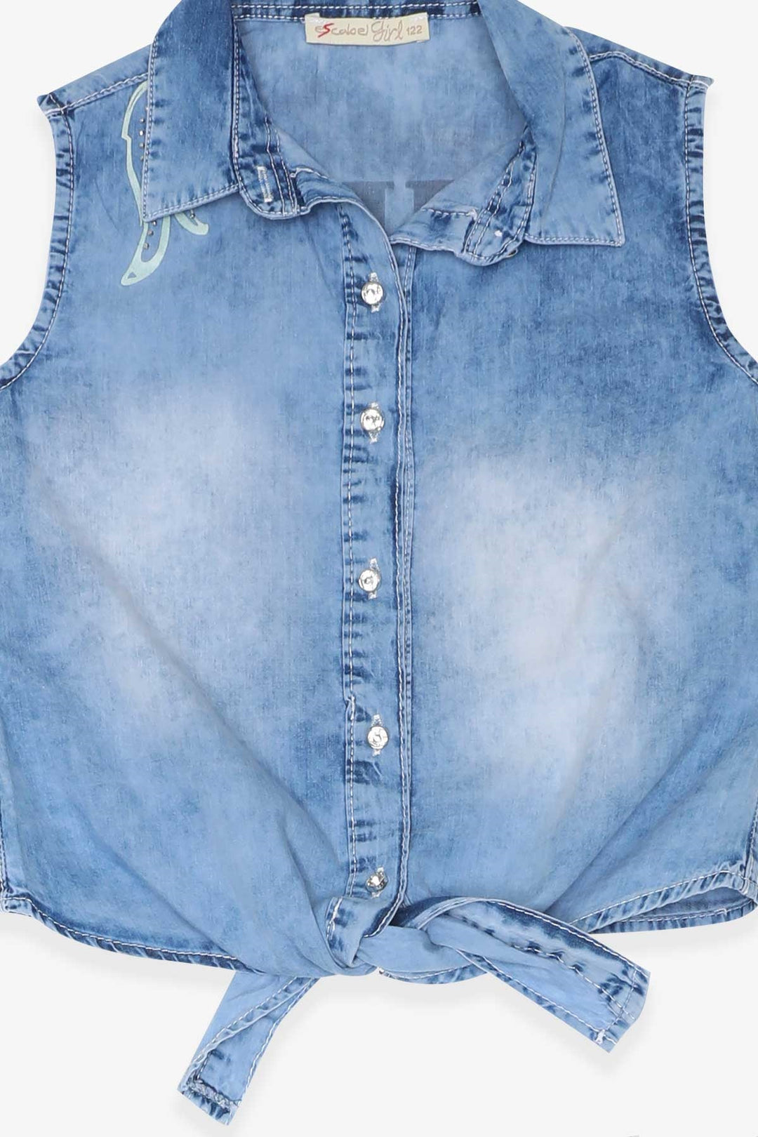 BRE Escabel Girl's Denim Shirt Printed with Stones 1-4 Years, Light Blue - Stavroúpoli