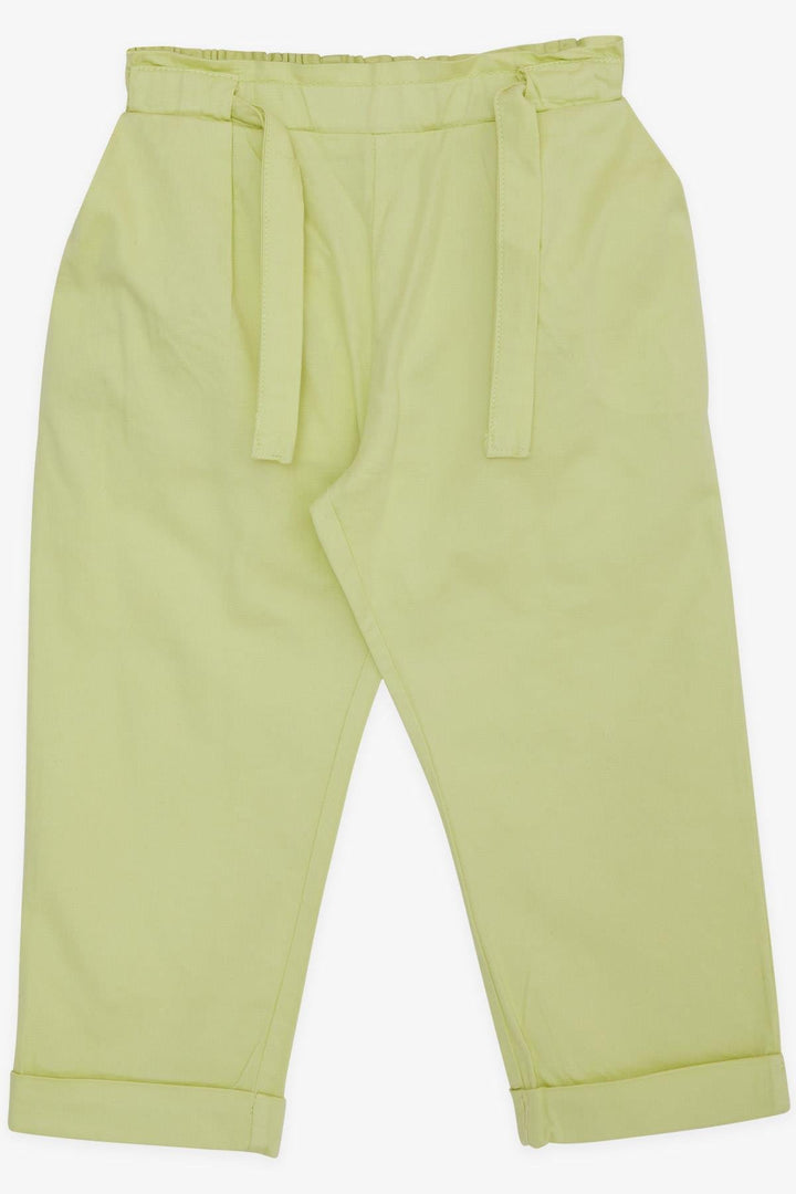 BRE Escabel Girl's Elastic Waistband Pants with Pockets and Belt, 2-6 Years, Pistachio Green - Alhambra