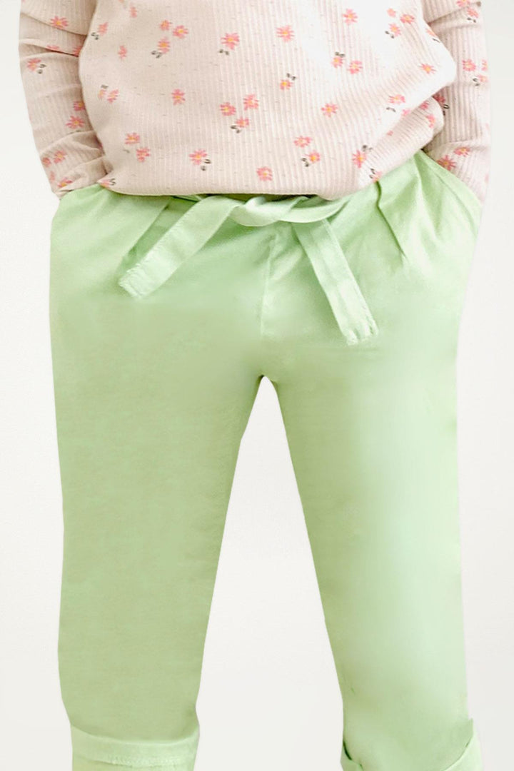 BRE Escabel Girl's Pants with Elastic Waistband, Pockets and Belt, 2-6 Years, Aqua Green - Toledo