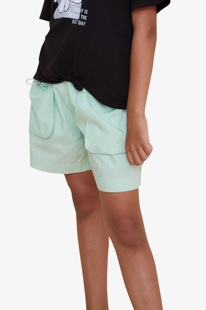 BRE Escabel Girl's Shorts Elastic Waistband Adjustable Pocket Elastic Accessorized 4-8 Years, Aqua Green - Pinotepa