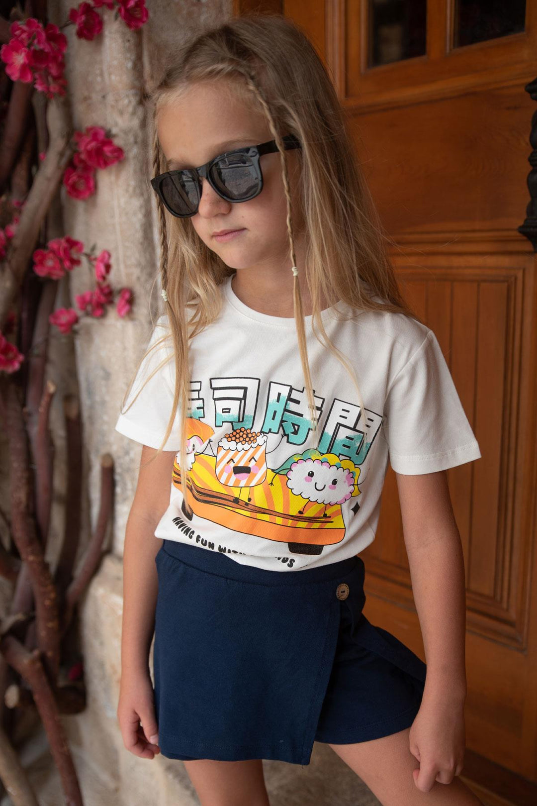 BRE Escabel Girl's T-shirt Belt Length Cute Sushi Friends Printed 54 Years, Ecru - Taylor