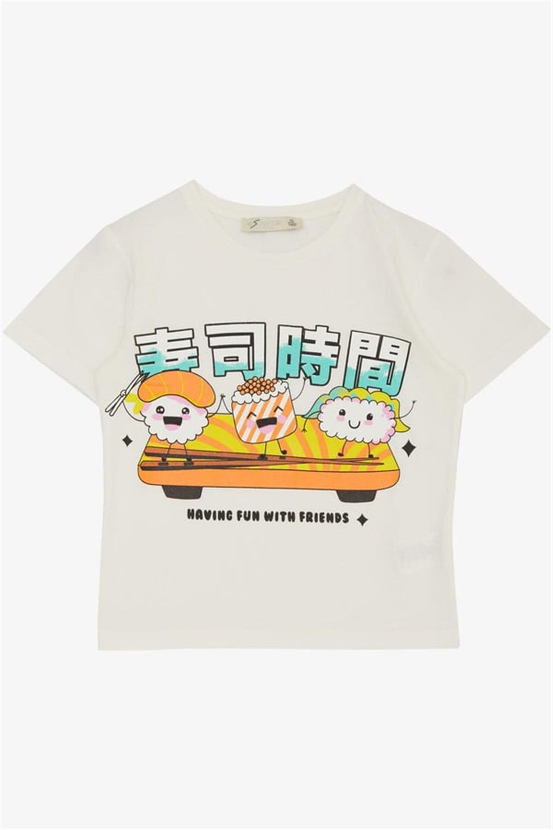 BRE Escabel Girl's T-shirt Belt Length Cute Sushi Friends Printed 54 Years, Ecru - Taylor