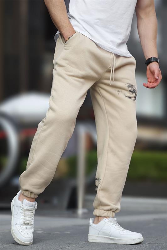 MDX Beige Men's Jogger Pants with Elastic Waistband Pocket Detail Print Sweatpants 6553 - Quimper