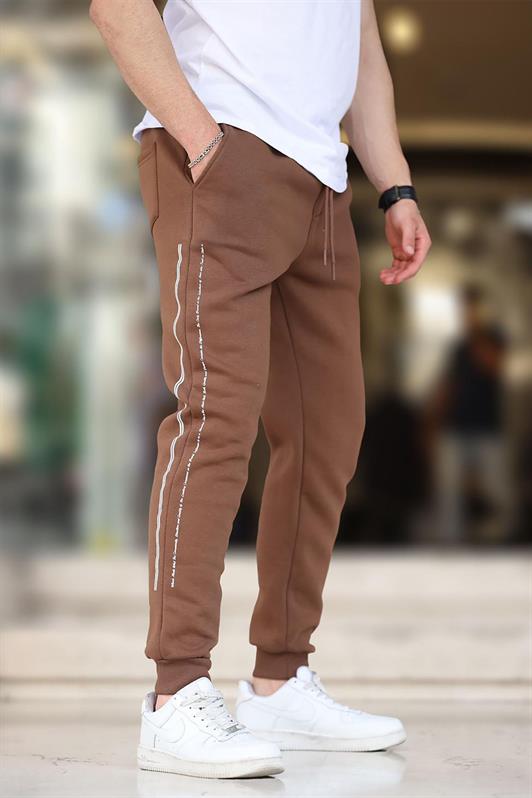 MDX Brown Men's Sweatpants with Elastic Cuffs and Side Striped Printed 6551 - Pervomaisk