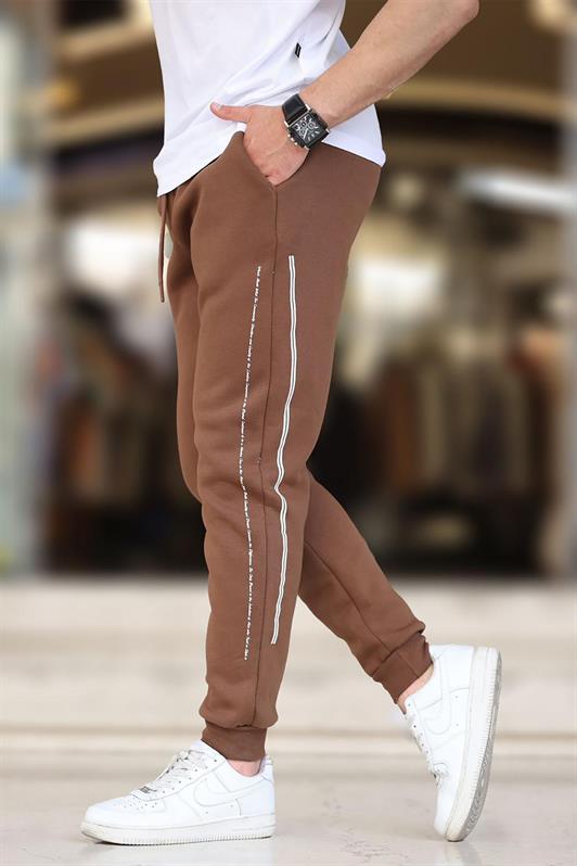 MDX Brown Men's Sweatpants with Elastic Cuffs and Side Striped Printed 6551 - Pervomaisk