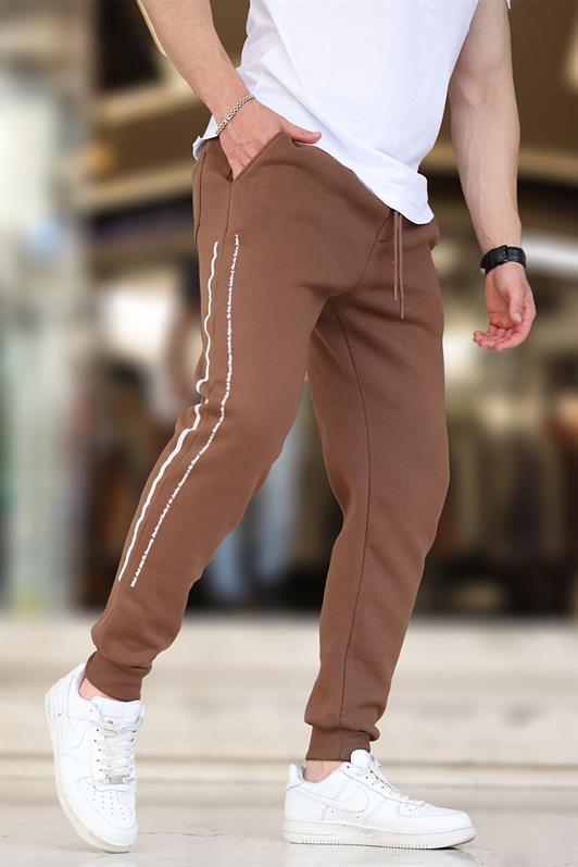 MDX Brown Men's Sweatpants with Elastic Cuffs and Side Striped Printed 6551 - Pervomaisk