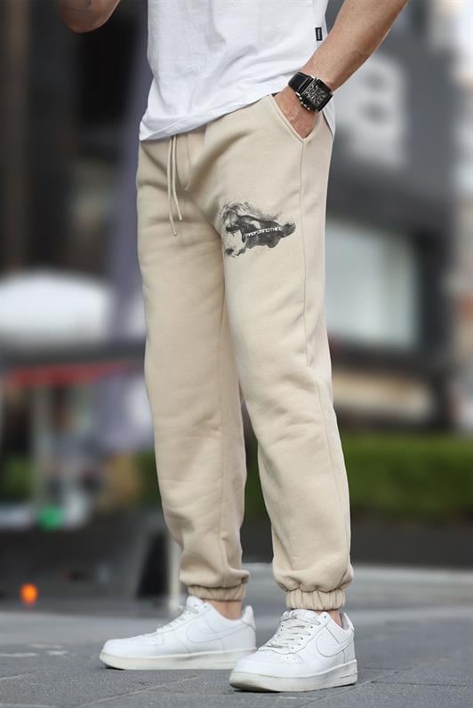 MDX Beige Men's Jogger Pants with Elastic Waistband Pocket Detail Print Sweatpants 6553 - Quimper