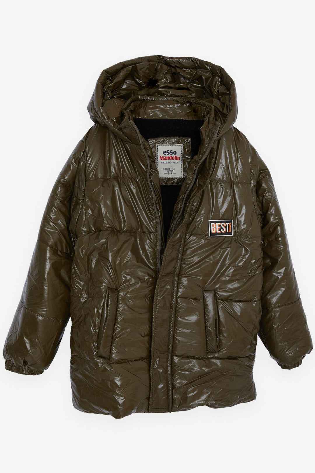 BRE Esso Mandolin Boys' Jacket with Hood and Zipper, Dark Khaki Green, 60 Years - Sunrise Manor