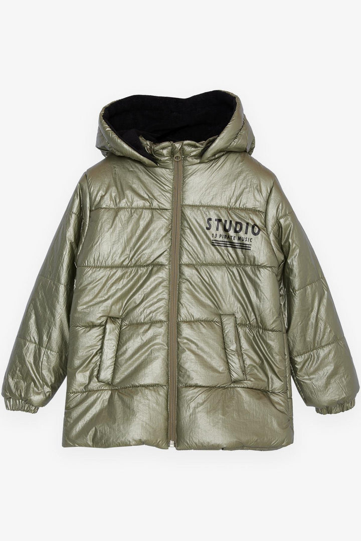 BRE Esso Mandolin Boy's Jacket with Zipper Hood Printed 2-6 Years, Khaki Green - Pen-y-Bont ar Ogwr