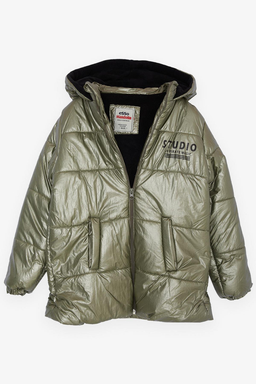 BRE Esso Mandolin Boy's Jacket with Zipper Hood Printed 60 Years, Khaki Green - Francavilla Fontana