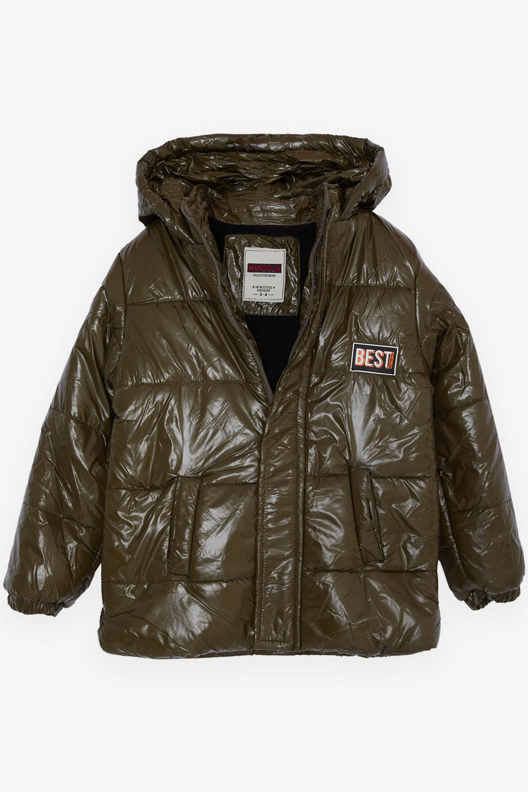 BRE Esso Mandolin Boys' Jacket with Zippered Hooded Armored 2-6 Years, Khaki Green - Rocky Mount