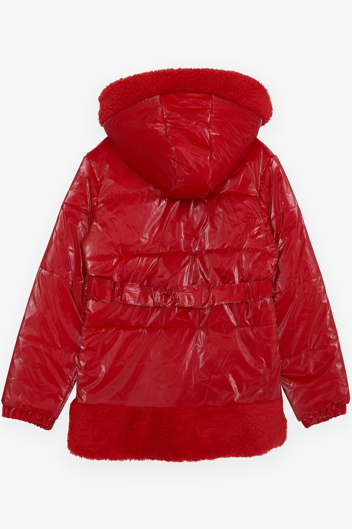 BRE Breeze Girl's Coat with Belted Plush Hood 60 Years, Red - Wilkes-Barre