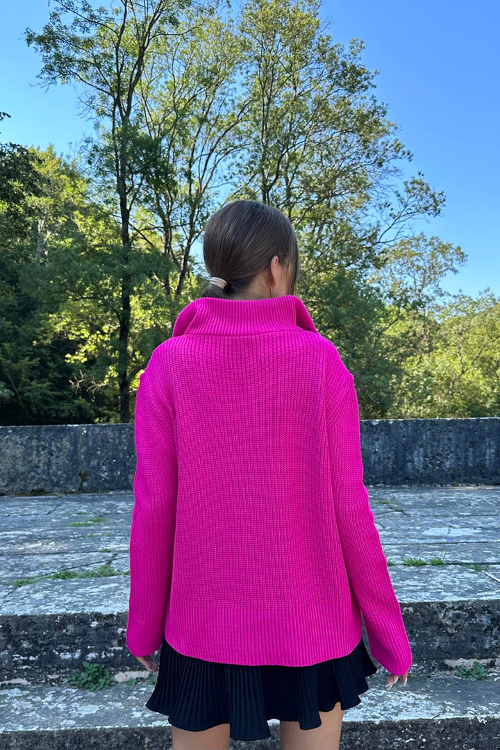 ELS Zippered and Turtleneck Sweater - Fuchsia - Bragadiru