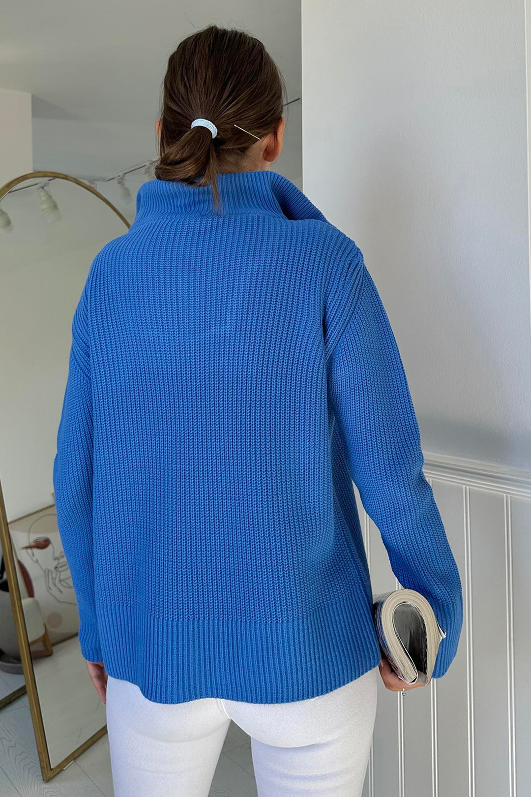 ELS Zippered and Turtleneck Sweater - Blue - Potenza