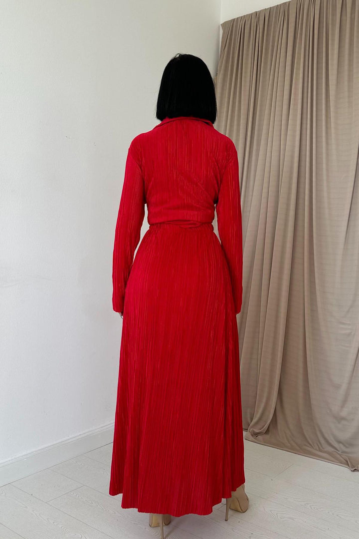 ELS Ribbed Shirt and Long Skirt Set - Red - Mesquite