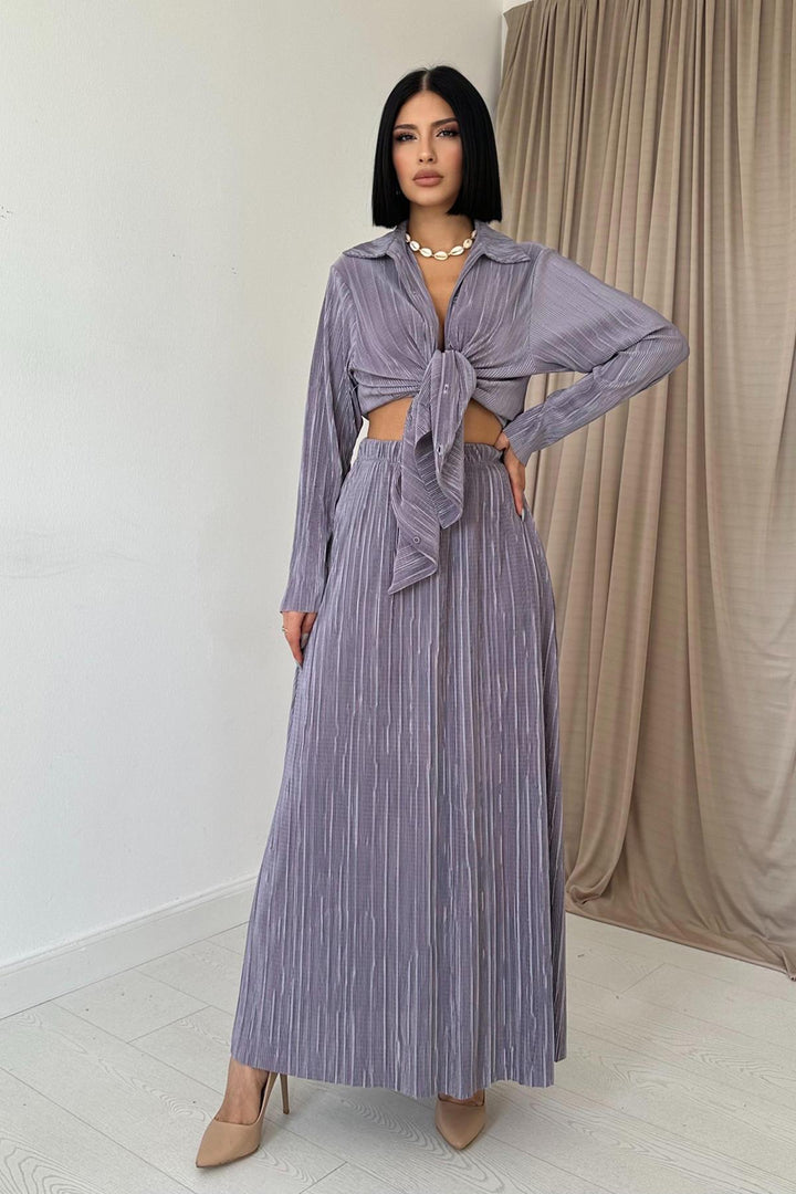 ELS Ribbed Shirt and Long Skirt Set - Lilac - Navojoa