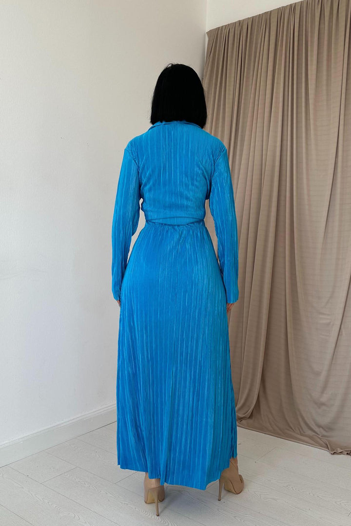 ELS Ribbed Shirt and Long Skirt Set - Blue - Suharekë